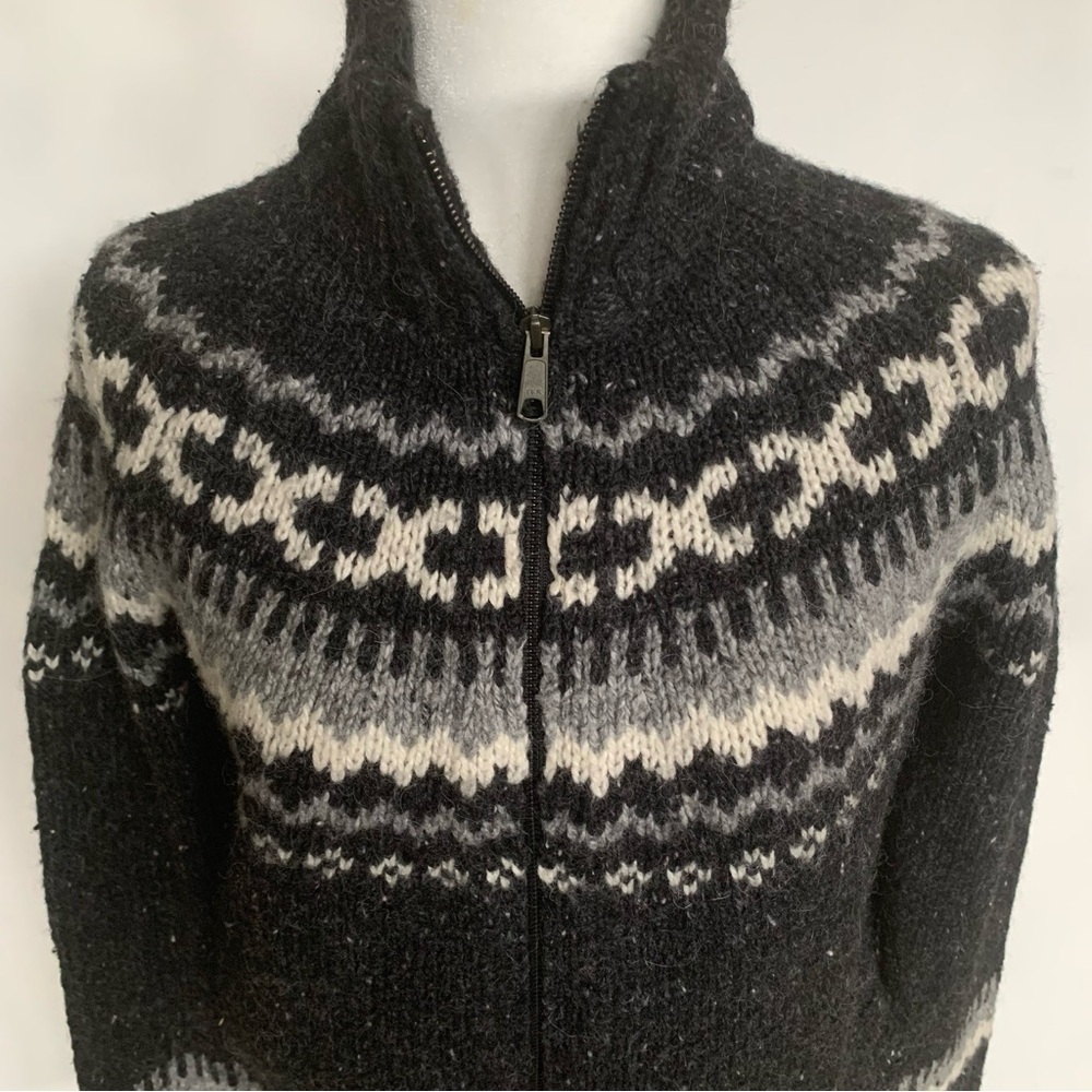 Roots Limited Fair Isle Sweater Alpine Jacket Full Double Zipper Black Grey M L - Picture 4 of 15